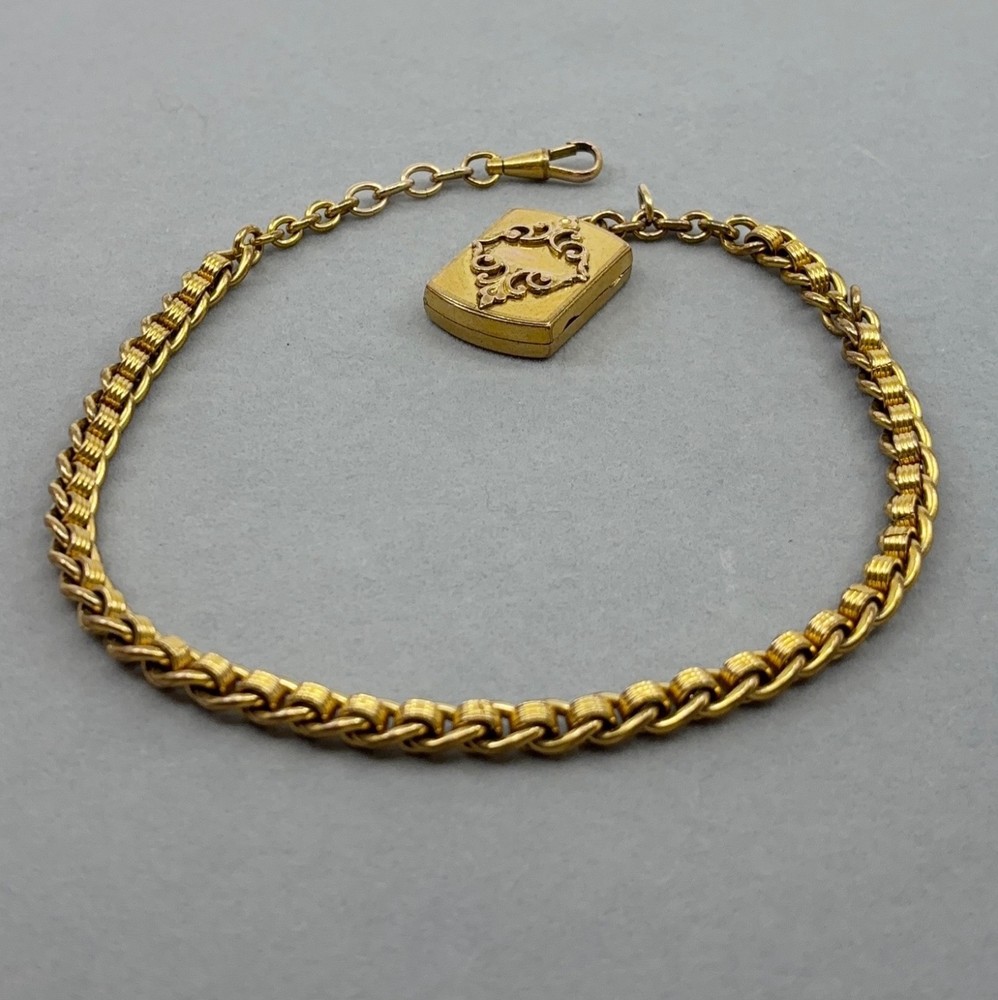 Antique Victorian Gold Filled Watch Chain Fob Locket Necklace Dog Clip