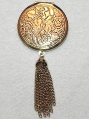 Vintage Gold Tone Rose Flower Photo Locket Pin Multi Strand Chain Tassel Brooch