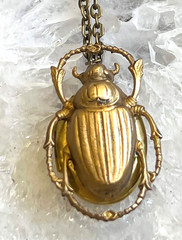 Scarab Necklace W/ Hidden Locket Stashbox Large Brass Egyptian Revival Pendant