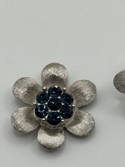 FOR REPAIR Vintage Trifari Unsigned Birthday Ribbon Flower Rhinestone Earrings
