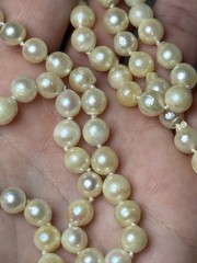Vtg Art Deco Sterling Silver Pearl Clasp Baroque Akoya Hand Knotted Necklace 25”