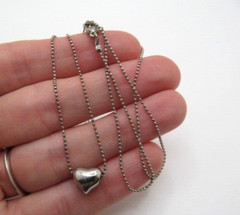 Vintage Silver Tone Mini Ball Bead Chain Heart Slide Pendant Necklace