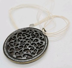 Carved Phoenix Medallion Pendant Necklace Ribbon Statement Vintage 18 in