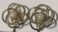 Vintage Gold Tone Pearl Love Knot Screw-Back Earrings