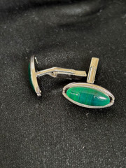 Vintage Sun Eagle Cufflinks Silver Tone Large Oval Likely Malachite Japan⁠