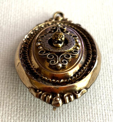 Antique Edwardian Memento Mori Brass Gold Plated Skull Pendant Pin Brooch