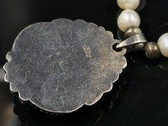 Vintage Cultured Pearl Necklace 925 Silver Natural Opal Pendant Marcasite Clasp