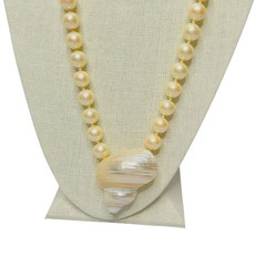 Vintage Danecraft Faux Glass Pearl Necklace Removable Shell Pendant 36 In Signed