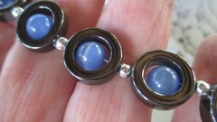 VINTAGE HEMATITE AND BLUE CAT’S EYE 18″ NECKLACE