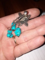 Antique Vintage Chinese Export Turquoise 800 Silver Filigree Earrings Chandelier