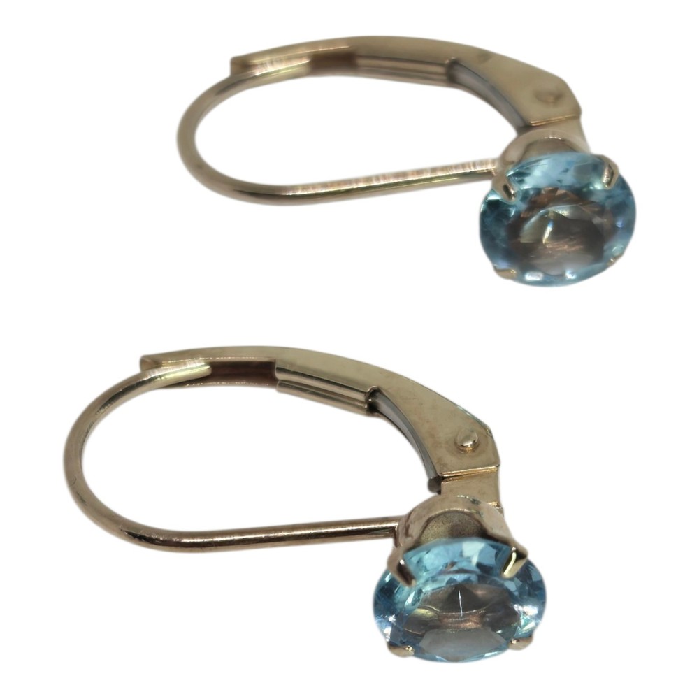10K Yellow Solid Gold Round Blue Topaz Lever Back Earrings Eye Clean Gemstones