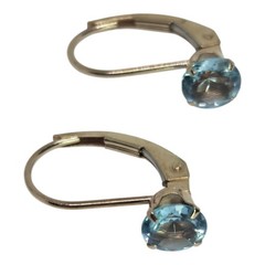 10K Yellow Solid Gold Round Blue Topaz Lever Back Earrings Eye Clean Gemstones