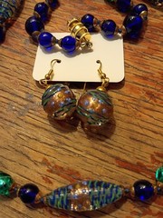 Murano Art Glass Beaded Necklace and Earrings Vintage Set