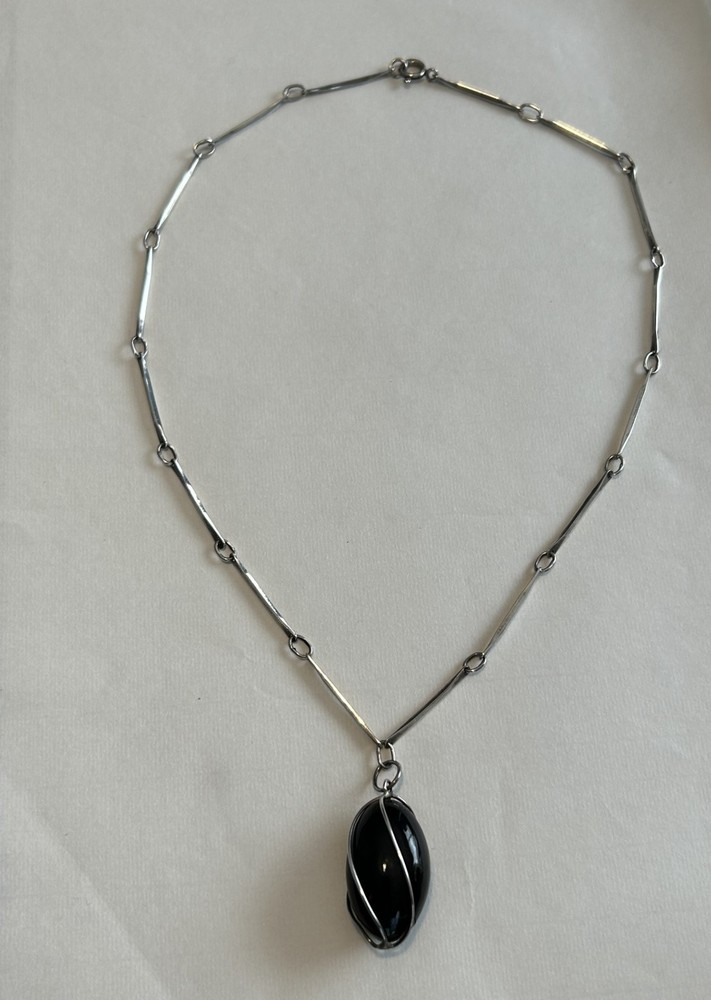 Rare Mid-Century Modernist Sterling Silver & Black Onyx Necklace c.1965–1975
