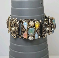 Vintage Victorian Revival Opaline Glass Faux Pearl Book Chain Bracelet