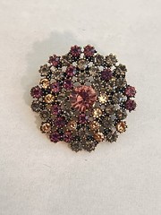 Vintage Style Rhinestone Brooch – Pink Mauve & Smoky Gray Crystal Floral Cluster