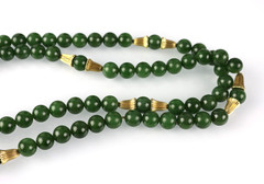 VTG 10mm Natural Nephrite Jade & Gold Plated Spacer Long Necklace 35″ 129.5g