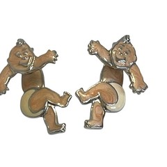 Vintage Edgar Berebi 3D Articulated Enamel Swivel Baby Earrings Diaper Kewpie