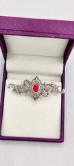 Victorian Ruby Bow Brooch Pin Rose Cut Diamond 925 Sterling Silver Antique Gift