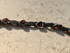 ❤️✨Genuine VINTAGE STERLING SILVER MARCASITE GARNET HEART ESTATE Tennis Bracelet