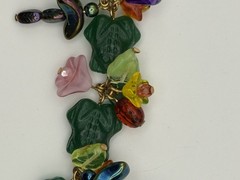 Vintage Multicolor Floral Glass Bead Toggle Bracelet 6” and Earring Set