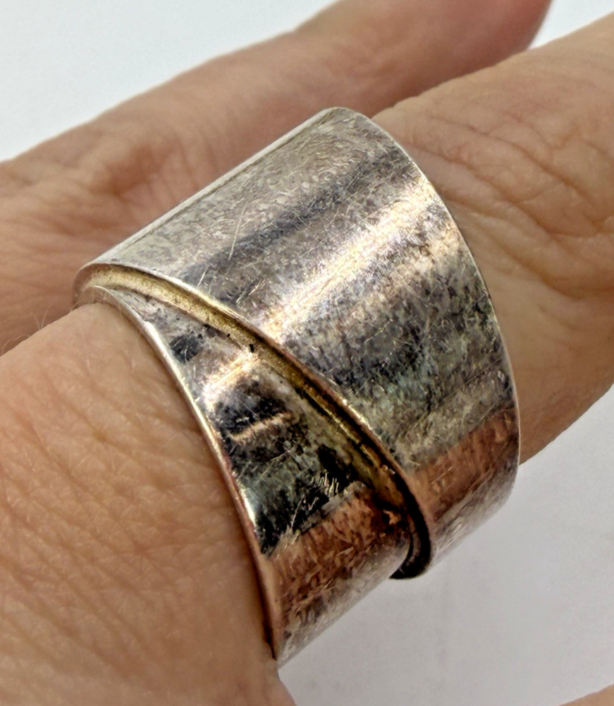 Vintage Sterling Silver Ring Kaunis Koru Wrap Wide Statement Size 7 Unisex