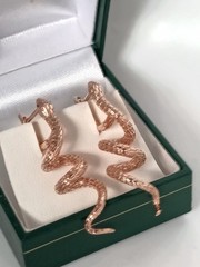 Vintage 1990-s 14 Ct Rolled Gold Long Solid Snake Earrings-Hallmarked 585 RG