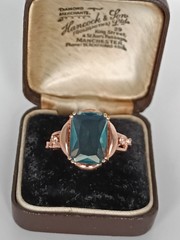 Vintage 1990-s 14 Ct Rolled Gold Blue Topaz Ring Size UK P US 7 1/2- Hallmarked