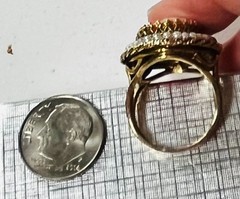 Vintage Mid Century Shell Cameo Ring Seed Pearl Halo 14 kt Gold Size 6