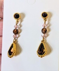 Vintage SWAROVSKI Swan Signed Brown Garnet Tone Crystal Dangle Drop Earrings 1.5