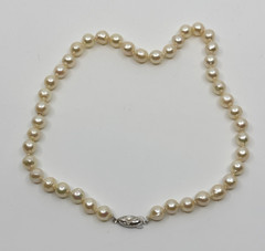8mm Large Baroque Sterling Saltwater Akoya Cultured Pearl Necklace Vtg 16.5″