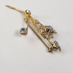 Vintage AB Rhinestone Floral Spray Brooch Pin Gold Tone West Germany Jewelry