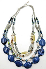 VTG MODERN 22″ SIGNED V UNUSUAL HEAVY blue Silver tone clear GEOMETRIC Necklace