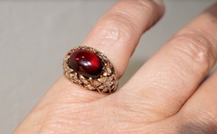 Art Nouveau Antique 14K Rose Cut Diamond and Garnet Ring