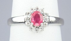 Beautiful Vintage Estate Solid 9K White Gold Red Spinel Floral Ring Size 7
