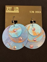 NEW Vintage Jeff Lieb Blue & Gold Marble Earrings Dangle Swarovski Chrystal’s