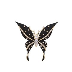 Vintage Black Enamel Butterfly Brooch Gold Tone Crystal Rhinestone Pin