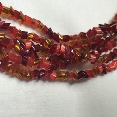 Vintage 6-strand Bohemian Glass Bead Necklace ~ 36” ~ Red Amber ~ NO CLASP