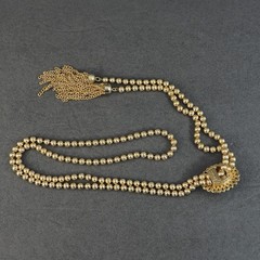 Avon Ming Green Necklace Gold Tone Adjustable Lariat Tassel Cabochon Vintage MCM