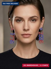 Patriotic 4th of July Earrings for Women, USA Flag Rhinestone Dangle Earrings, 2