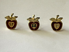 3 Small Enamel Red Apple Pins Set with Varying Color Gems