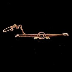 1800s Antique Old Cut Amethyst Pearls 9k Yellow Gold Brooch w Chain English Pin