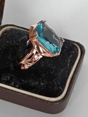 Vintage 1990-s 14 Ct Rolled Gold Blue Topaz Ring Size UK P US 7 1/2- Hallmarked