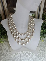 Early Signed Miriam Haskell 3 Strand Silver Niki Baroque Pearl Necklace