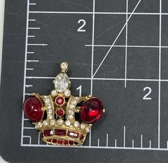 Vintage Butler & Wilson Regal Crown Crystal Brooch, Ruby Red Cabochons, England