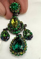 Barrera Crystal Clip-On Drop Earrings Of vibrant green crystals set in Gunmetal