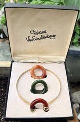 RARE Vintage DVF Interchangeable Collar Necklace Lucite 3 Donut Rings Signed Box