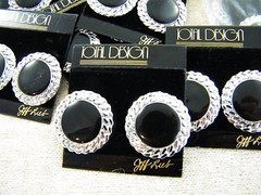 (13) NEW VINTAGE JEFF LIEB ~ SILVER TONE / BLACK ENAMEL ~ CLIP EARRINGS