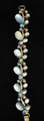 Vintage Blue Moonstone Cabochon Bracelet AB Rhinestones Gold Tone Mid Century