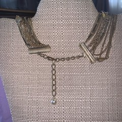 Multi 13 St Gold Tone Layered Necklace/Faux Pearls Bar Link,Curb Chains